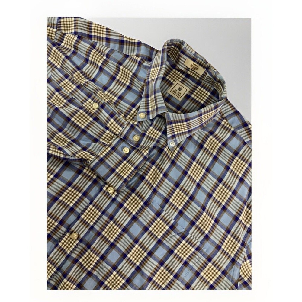 Peter Millar Shirt Mens L Blue Plaid Button Up Long Sleeve Golf Casual Cotton